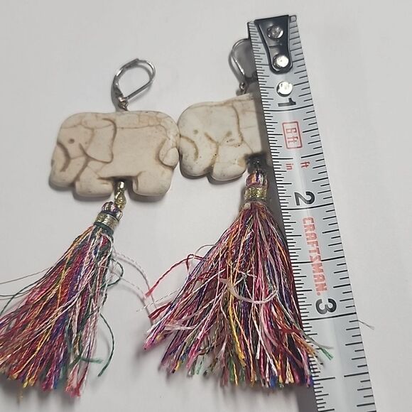 Elephant Tassel Earrings Dangle Drop Multicolor - Picture 4 of 4